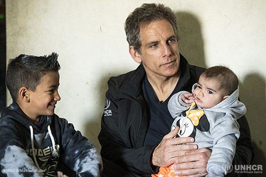 Ben Stiller meets a Syrian refugee family.